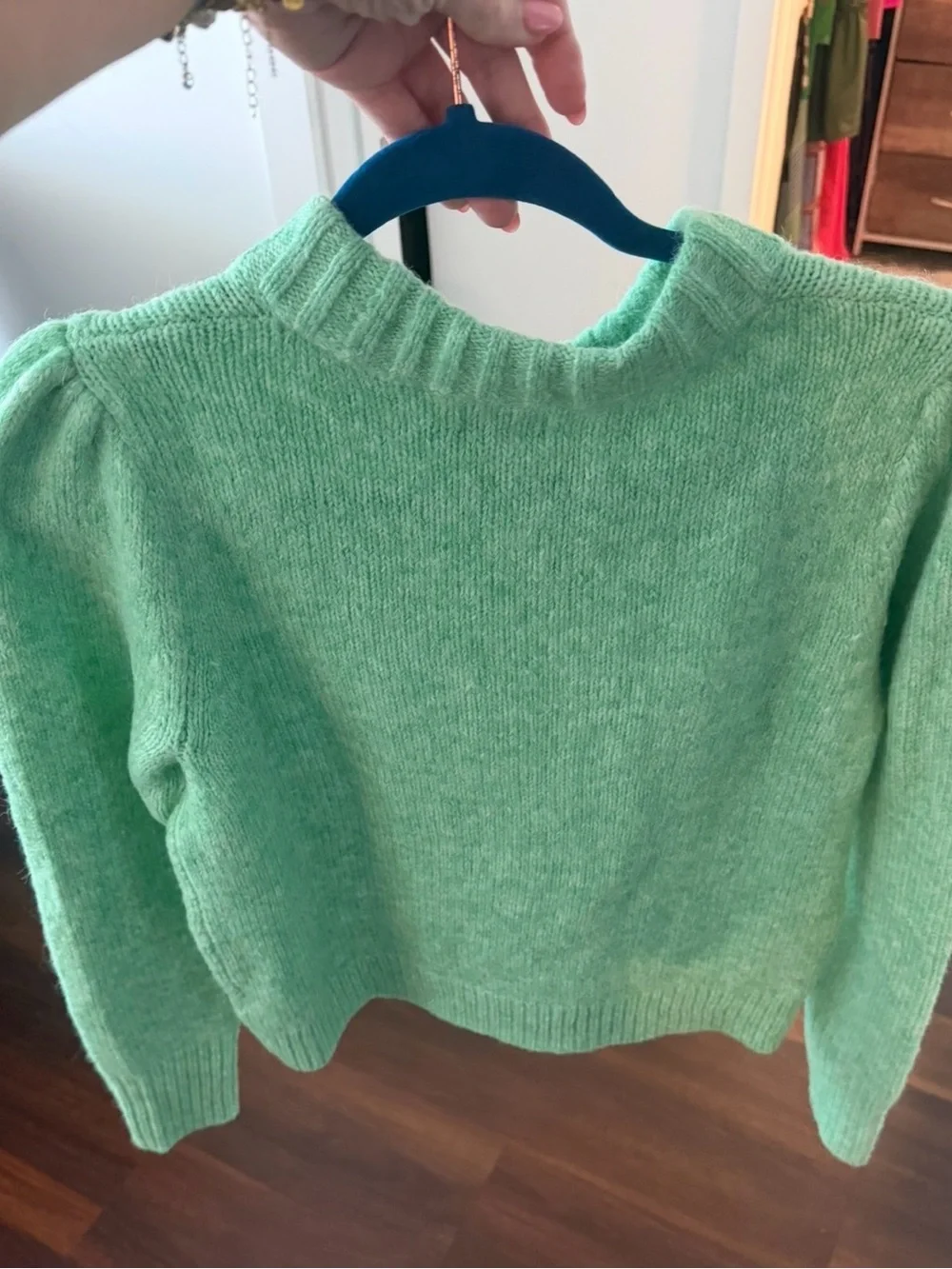 J. Crew Mint Green Puff-Sleeve Crewneck Sweater